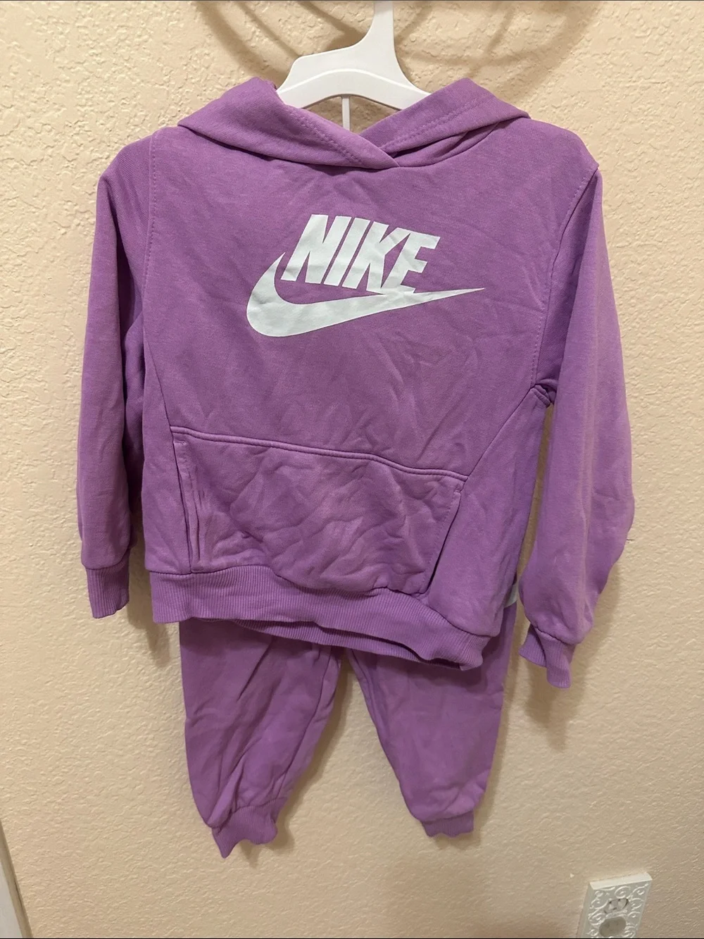 Nike Kids Purple Hoodie with White Swoosh and matching sweat pants